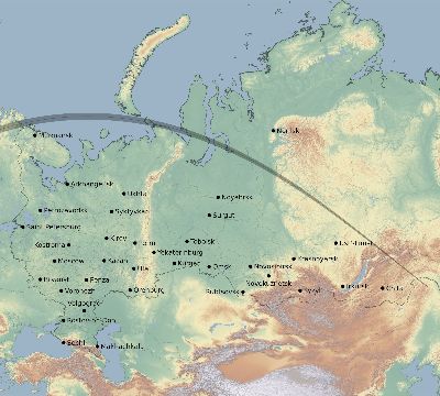 Map of the eclipse path across Russia on 05/30/1612