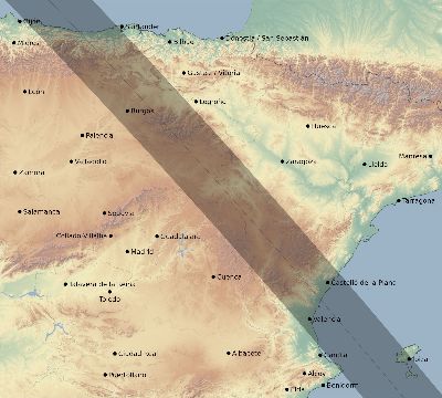 Map of the eclipse path across Spain on 10/03/1614