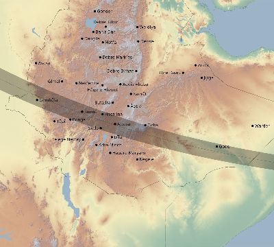 Map of the eclipse path across Ethiopia on 10/03/1614