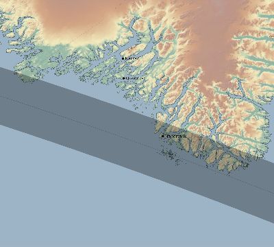 Map of the eclipse path across Greenland on 10/03/1614