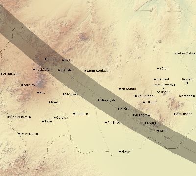 Map of the eclipse path across Sudan on 10/03/1614
