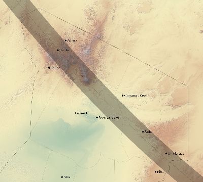 Map of the eclipse path across Chad on 10/03/1614