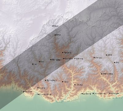 Map of the eclipse path across Bhutan on 03/29/1615