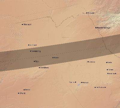 Map of the eclipse path across Botswana on 03/29/1615