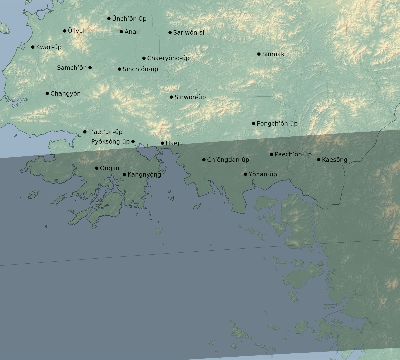 Map of the eclipse path across North Korea on 03/29/1615