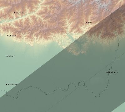 Map of the eclipse path across Nepal on 03/29/1615