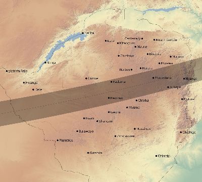 Map of the eclipse path across Zimbabwe on 03/29/1615