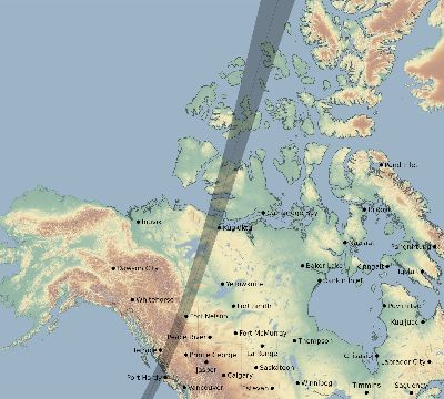 Map of the eclipse path across Canada on 03/17/1616