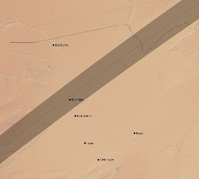 Map of the eclipse path across Botswana on 01/26/1618