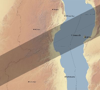 Map of the eclipse path across Malawi on 01/26/1618