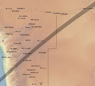 Map of the eclipse path across Namibia on 01/26/1618