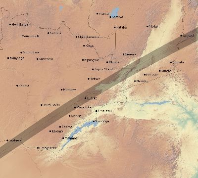 Map of the eclipse path across Zambia on 01/26/1618