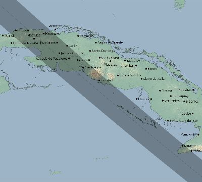 Map of the eclipse path across Cuba on 07/21/1618