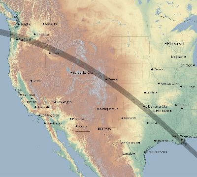 Map of the eclipse path across United States on 07/21/1618