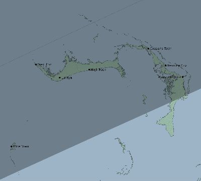 Map of the eclipse path across Bahamas on 01/15/1619