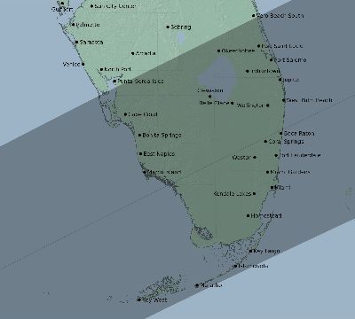 Map of the eclipse path across United States on 01/15/1619