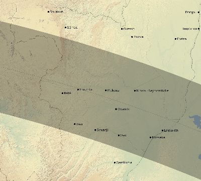 Map of the eclipse path across Republic of the Congo on 07/11/1619