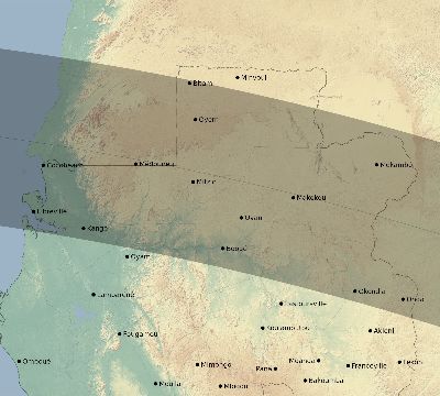 Map of the eclipse path across Gabon on 07/11/1619