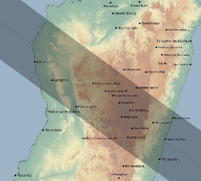 Map of the eclipse path across Madagascar on 07/11/1619