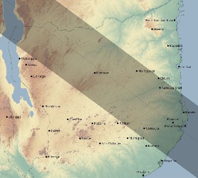 Map of the eclipse path across Mozambique on 07/11/1619