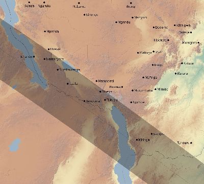 Map of the eclipse path across Tanzania on 07/11/1619