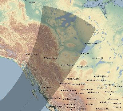 Map of the eclipse path across Canada on 01/04/1620