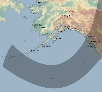 Map of the eclipse path across United States on 01/04/1620