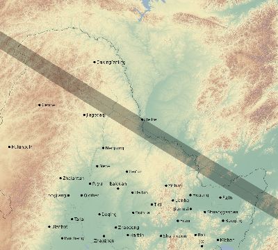 Map of the eclipse path across China on 05/21/1621