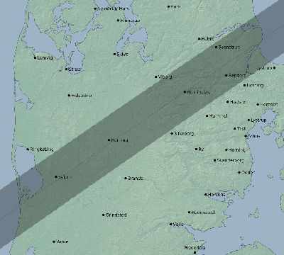 Map of the eclipse path across Denmark on 05/21/1621