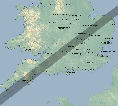 Map of the eclipse path across United Kingdom on 05/21/1621