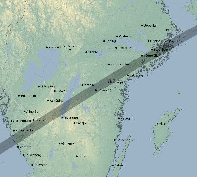 Map of the eclipse path across Sweden on 05/21/1621