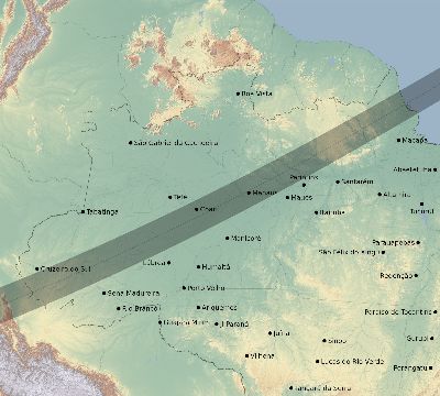 Map of the eclipse path across Brazil on 05/10/1622