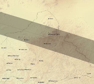 Map of the eclipse path across Central African Republic on 05/10/1622
