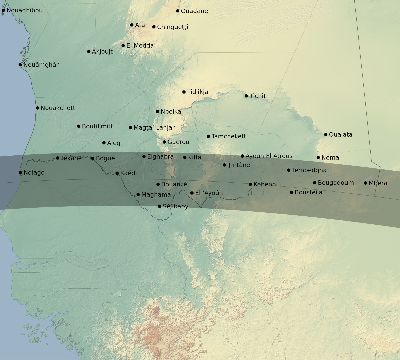 Map of the eclipse path across Mauritania on 05/10/1622
