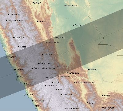 Map of the eclipse path across Peru on 05/10/1622