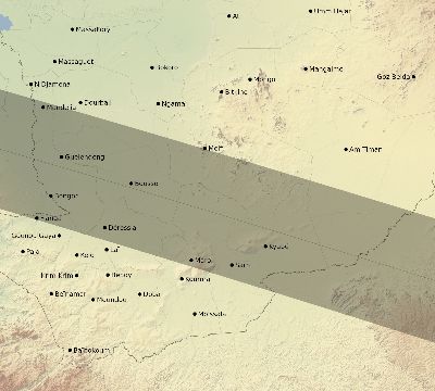 Map of the eclipse path across Chad on 05/10/1622