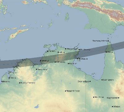 Map of the eclipse path across Australia on 11/03/1622