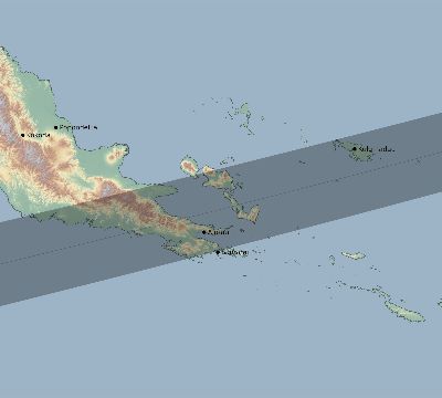 Map of the eclipse path across Papua New Guinea on 11/03/1622