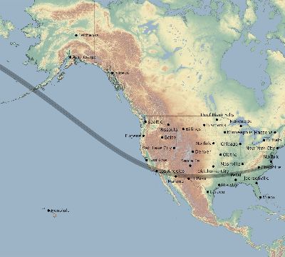 Map of the eclipse path across United States on 10/23/1623