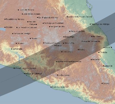 Map of the eclipse path across Mexico on 03/08/1625