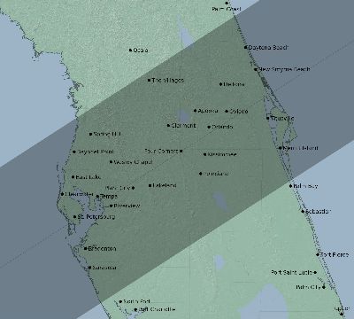 Map of the eclipse path across United States on 03/08/1625