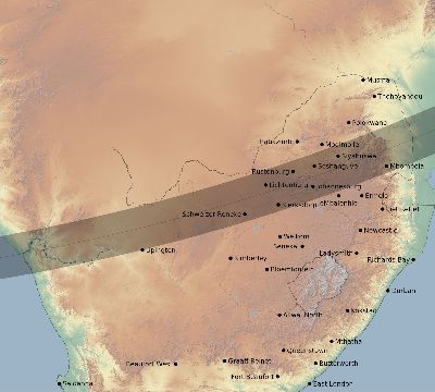 Map of the eclipse path across South Africa on 02/26/1626