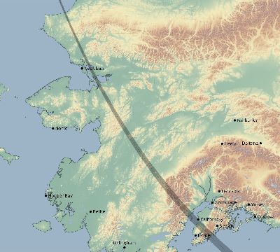 Map of the eclipse path across United States on 08/11/1627
