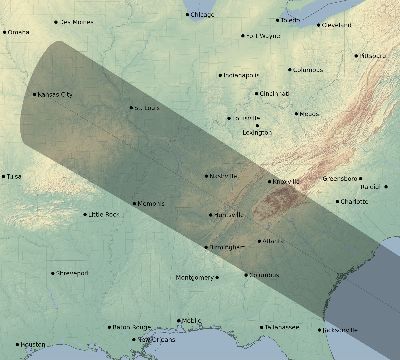 Map of the eclipse path across United States on 12/25/1628