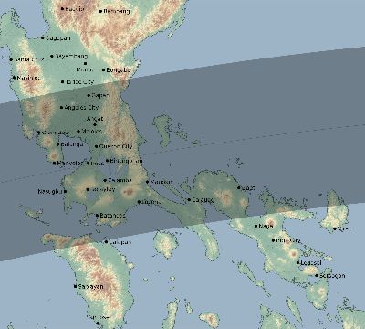 Map of the eclipse path across Philippines on 06/21/1629