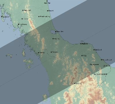 Map of the eclipse path across Thailand on 06/21/1629