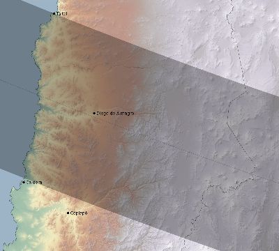 Map of the eclipse path across Chile on 12/14/1629