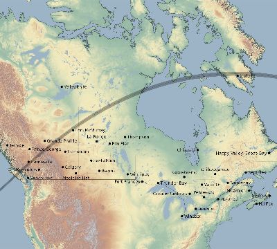 Map of the eclipse path across Canada on 06/10/1630