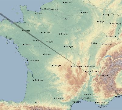 Map of the eclipse path across France on 06/10/1630