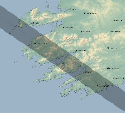 Map of the eclipse path across Ireland on 06/10/1630
